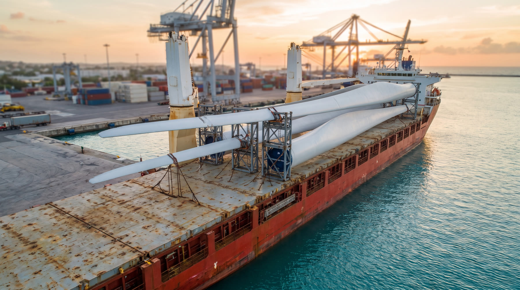 Wind turbine blades on a heavy-lift vessel